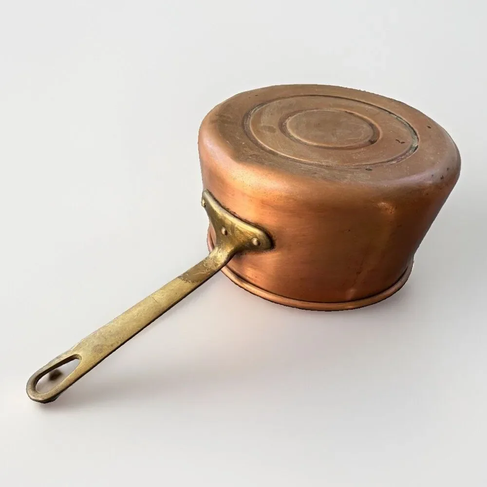 Vintage Copper Windsor Pan Tapered Saucepan Sauce Pot Cast Brass Handle Cookware